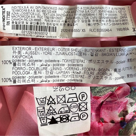 ZARA Floral Draped Mini Pink Dress Crewneck Puff Shoulders XS - Picture 11 of 11